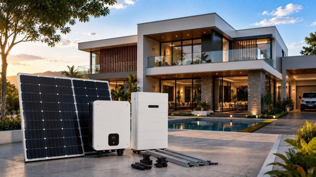 EnergyPro three-phase hybrid solar package illustration.